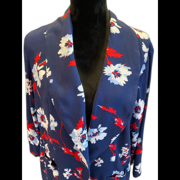 Roz & Ali Jacket Navy Red Open Front  Size 1X Dressy Casual Stylish Buttons Cuff - Picture 2 of 9